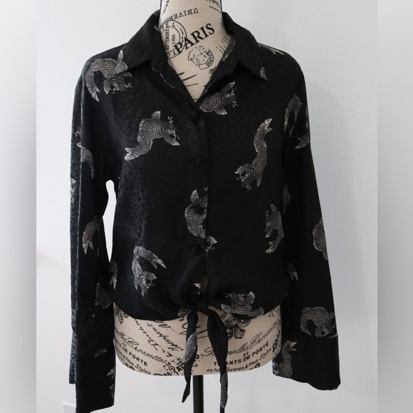 Zara Black Long Sleeve Button Down Blouse Black Size Small - Picture 4 of 12